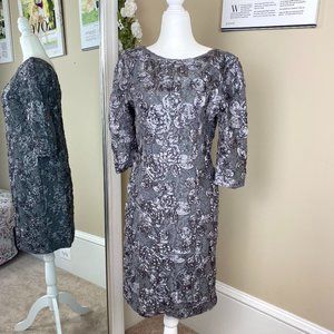 Alex Evenings Silver Rose Midi Cocktail Dress 6